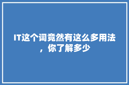 IT这个词竟然有这么多用法，你了解多少 前端技术