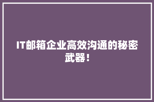 IT邮箱企业高效沟通的秘密武器！