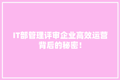 IT部管理评审企业高效运营背后的秘密！