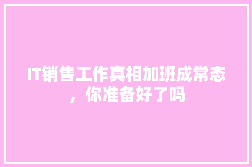 IT销售工作真相加班成常态，你准备好了吗 项目报告
