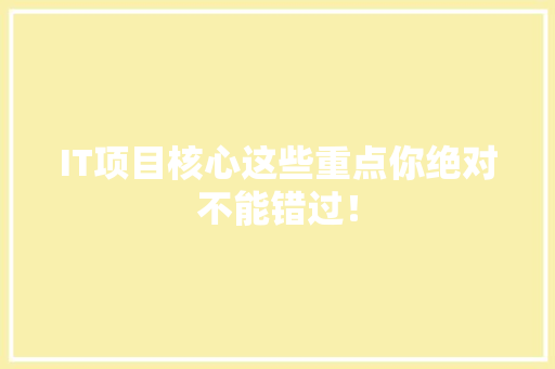 IT项目核心这些重点你绝对不能错过！