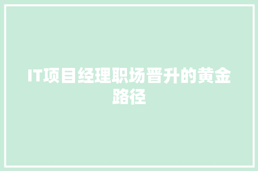 IT项目经理职场晋升的黄金路径