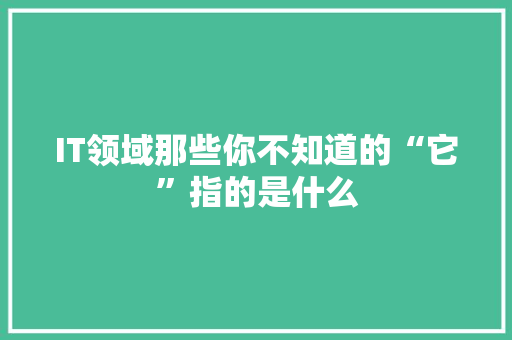 IT领域那些你不知道的“它”指的是什么