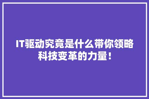 IT驱动究竟是什么带你领略科技变革的力量！