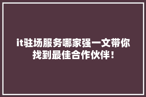 it驻场服务哪家强一文带你找到最佳合作伙伴！