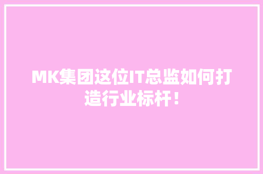 MK集团这位IT总监如何打造行业标杆！