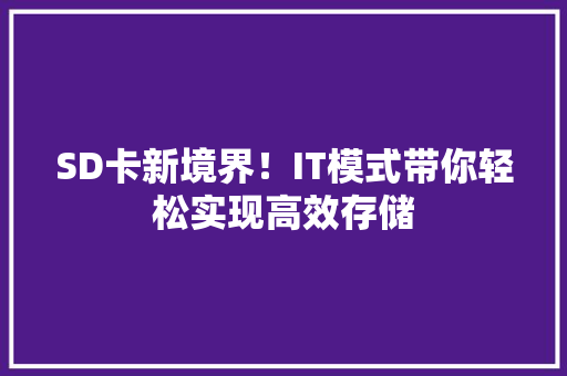 SD卡新境界！IT模式带你轻松实现高效存储
