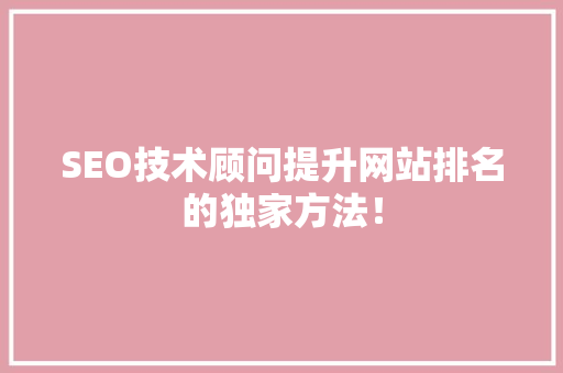 SEO技术顾问提升网站排名的独家方法！