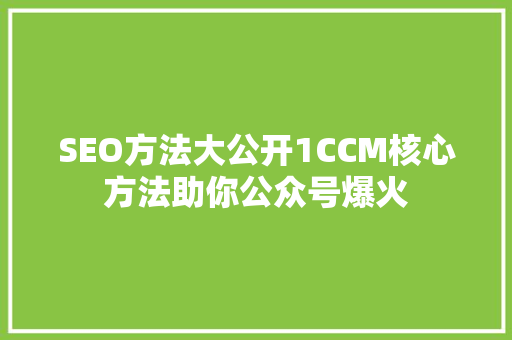 SEO方法大公开1CCM核心方法助你公众号爆火 网站建设