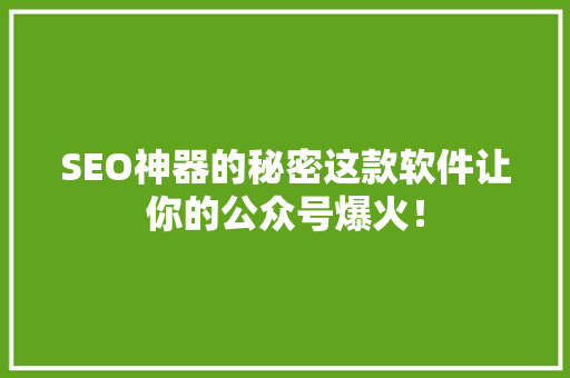 SEO神器的秘密这款软件让你的公众号爆火！ 网站建设