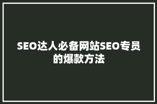 SEO达人必备网站SEO专员的爆款方法