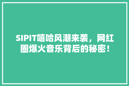 SIPIT嘻哈风潮来袭，网红圈爆火音乐背后的秘密！