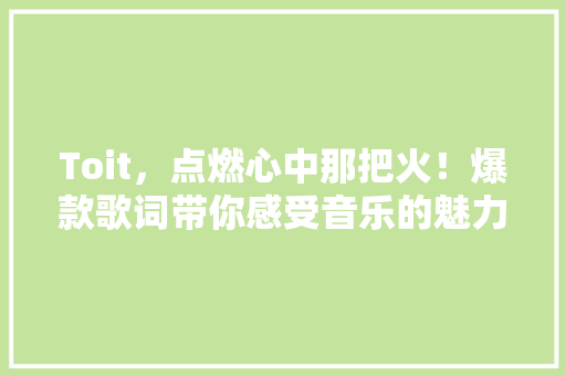 Toit，点燃心中那把火！爆款歌词带你感受音乐的魅力