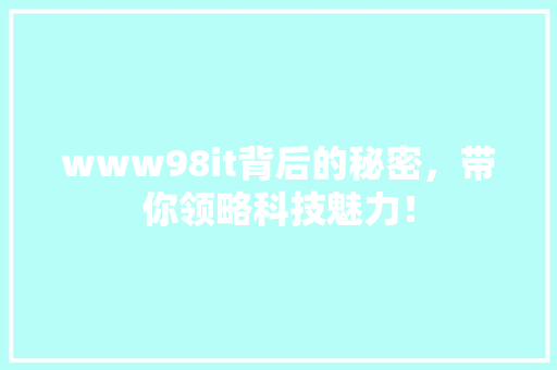 www98it背后的秘密，带你领略科技魅力！