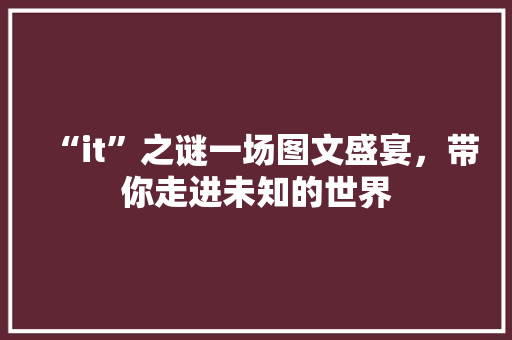 “it”之谜一场图文盛宴，带你走进未知的世界