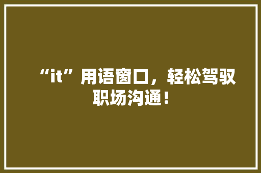 “it”用语窗口，轻松驾驭职场沟通！