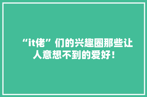 “it佬”们的兴趣圈那些让人意想不到的爱好！