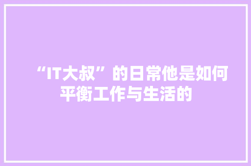“IT大叔”的日常他是如何平衡工作与生活的