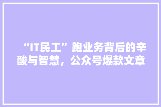 “IT民工”跑业务背后的辛酸与智慧，公众号爆款文章来袭！