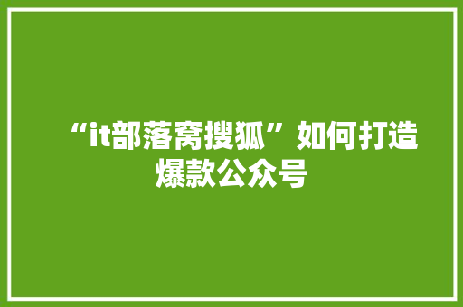 “it部落窝搜狐”如何打造爆款公众号 市场营销范文