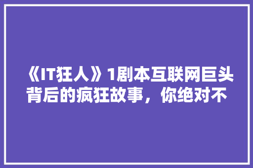 《IT狂人》1剧本互联网巨头背后的疯狂故事，你绝对不能错过！ 缓存Redis