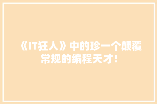 《IT狂人》中的珍一个颠覆常规的编程天才！