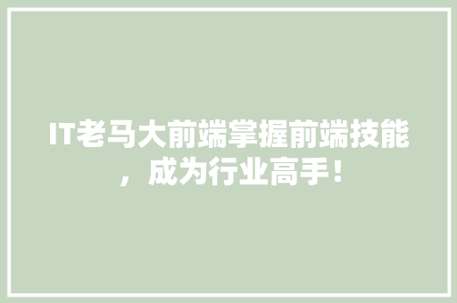 IT老马大前端掌握前端技能，成为行业高手！ 响应式设计