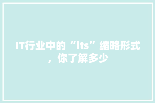 IT行业中的“its”缩略形式，你了解多少