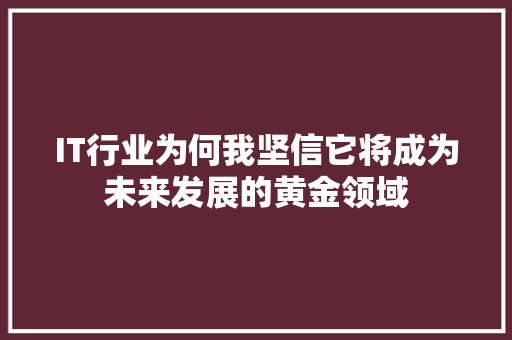 IT行业为何我坚信它将成为未来发展的黄金领域 后端技术
