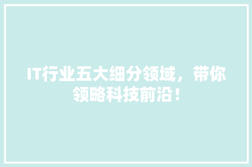 IT行业五大细分领域，带你领略科技前沿！ 缓存Redis