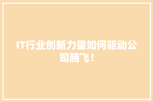 IT行业创新力量如何驱动公司腾飞！ 后端技术