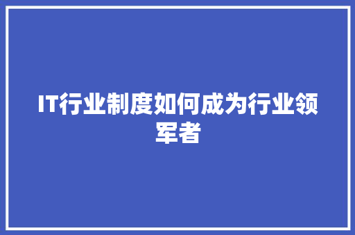 IT行业制度如何成为行业领军者