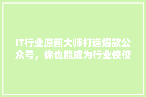 IT行业原画大师打造爆款公众号，你也能成为行业佼佼者！ 缓存Redis