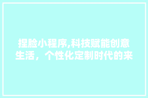 捏脸小程序,科技赋能创意生活，个性化定制时代的来临 MySQL