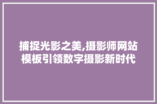 捕捉光影之美,摄影师网站模板引领数字摄影新时代