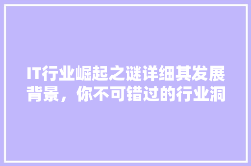IT行业崛起之谜详细其发展背景，你不可错过的行业洞察！ MySQL