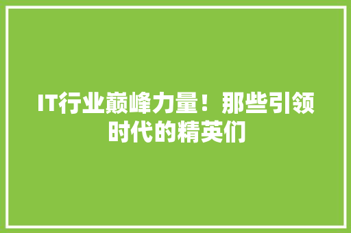 IT行业巅峰力量！那些引领时代的精英们