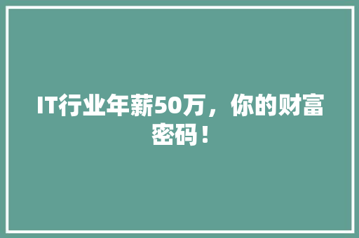 IT行业年薪50万，你的财富密码！ 项目报告