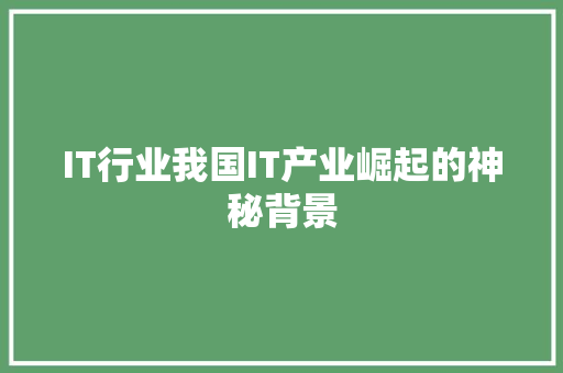 IT行业我国IT产业崛起的神秘背景 市场营销范文