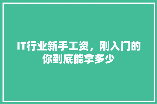 IT行业新手工资，刚入门的你到底能拿多少 响应式设计