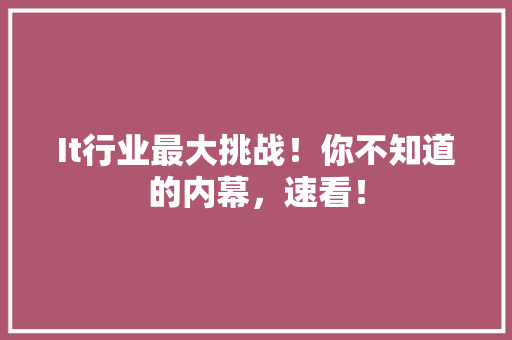 It行业最大挑战！你不知道的内幕，速看！ 商务信函