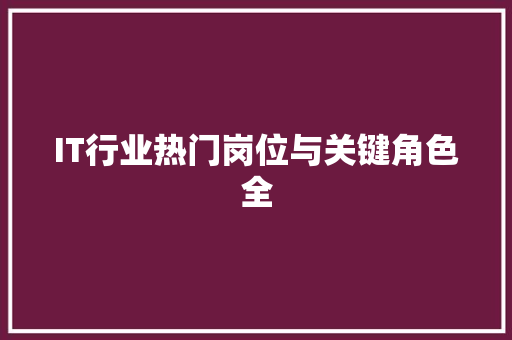 IT行业热门岗位与关键角色全 项目报告