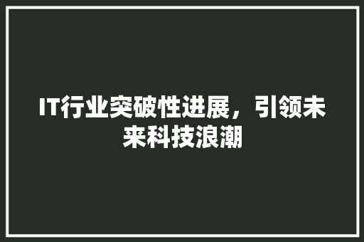 IT行业突破性进展，引领未来科技浪潮 后端技术