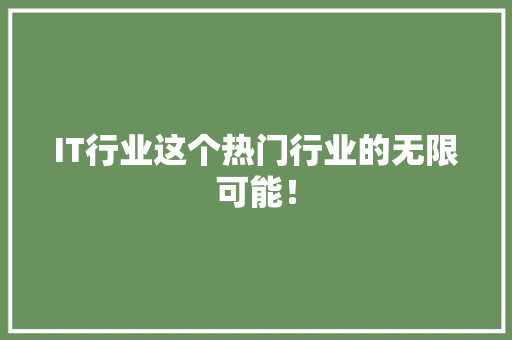 IT行业这个热门行业的无限可能！ 网站建设