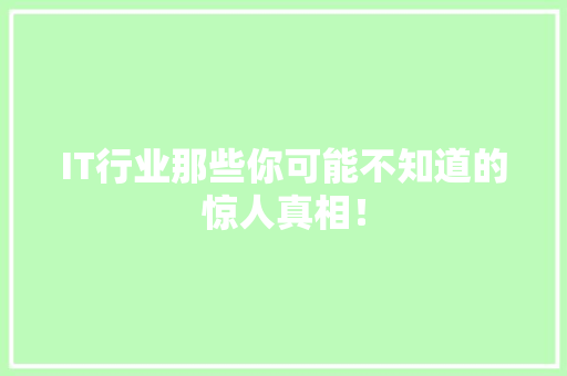 IT行业那些你可能不知道的惊人真相！ 项目报告