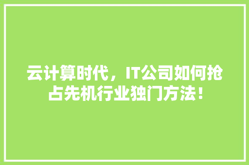 云计算时代，IT公司如何抢占先机行业独门方法！ 后端技术