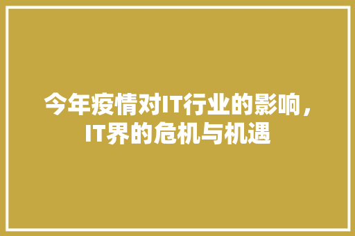 今年疫情对IT行业的影响，IT界的危机与机遇