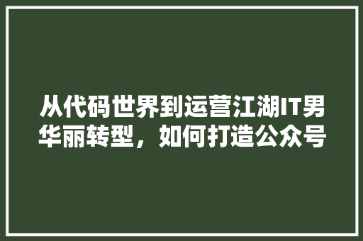 从代码世界到运营江湖IT男华丽转型，如何打造公众号爆款！
