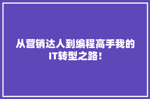 从营销达人到编程高手我的IT转型之路！ 后端技术