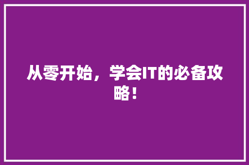 从零开始，学会IT的必备攻略！